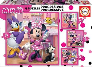 JUEGO 4 PUZZLES PROGRESIVOS 12-16-20-25 PIEZAS DISNEY MINNIE HAPPY HELPERS