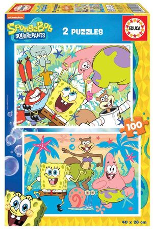 JUEGO 2 PUZZLES EDUCA 100 PIEZAS BOB ESPONJA